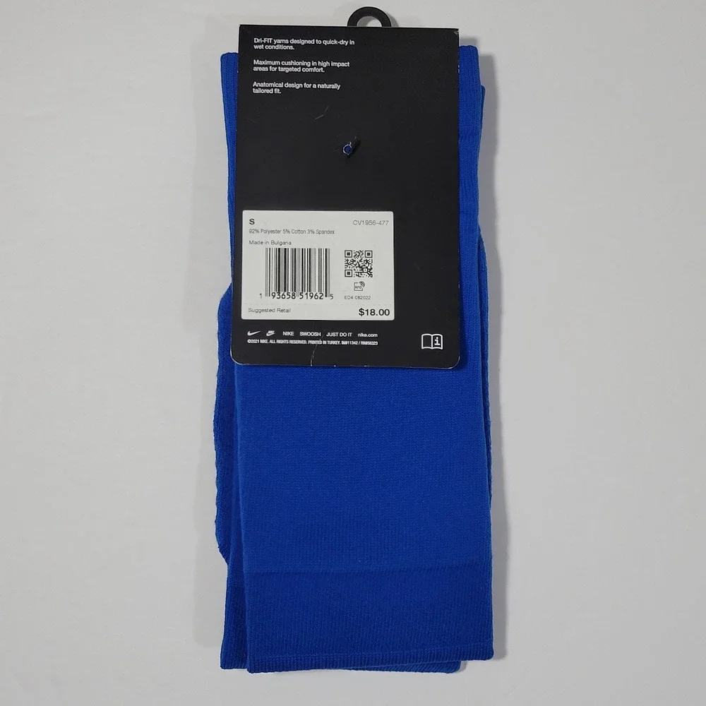 Nike Matchfit Soccer Sock Knee High Unisex Royal Blue Yth 3-5Y Women 4-6 Dri-FIT